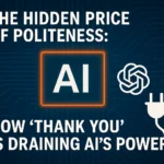 AI power consumption concept showing a digital circuit board and electricity plug symbol, highlighting ChatGPT energy cost due to polite language."
