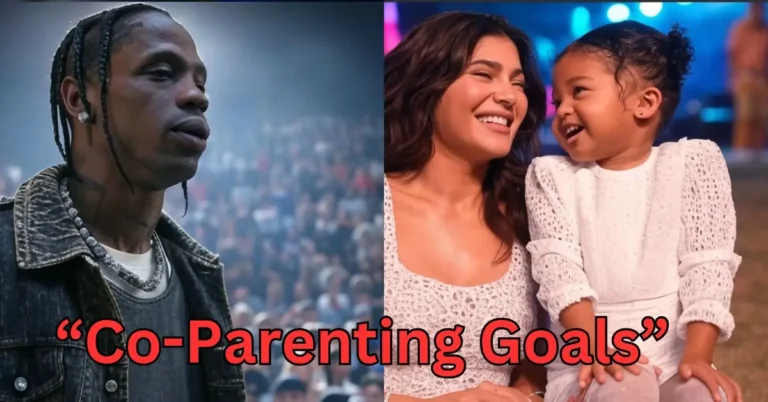 "Kylie Jenner and daughter Stormi sharing a joyful moment at a festival, showing support for Travis Scott on stage; Timothée Chalamet not present."